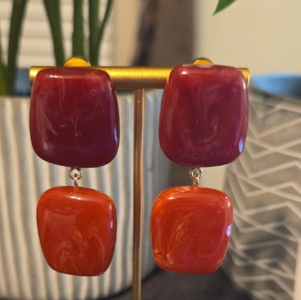 PIPER NICKLE FREE  Burgundy and Orange Dangle Earrings - Picture 6 of 6